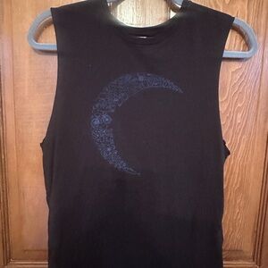 Zyia Black Sleeveless Activity Tank with Crescent Moon Graphic